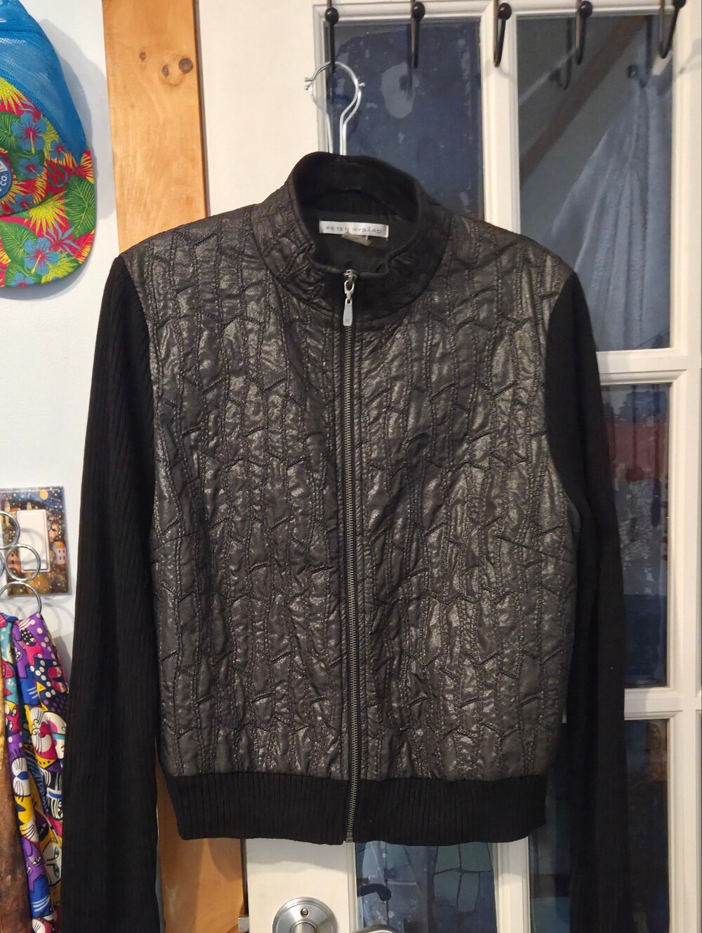 Peter Nygard Black Quilted-Front Zip Jacket